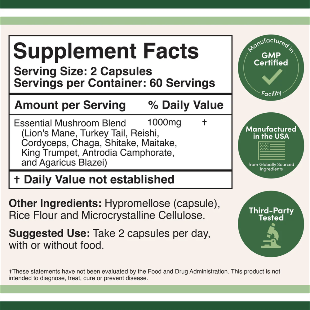 Double Wood Supplements - Mushroom Max - 120 x 500 mg capsules