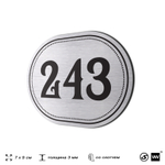 Номерок на дверь квартиры 243, для кабинета, офиса, шильдик 9 х 7 см, серебристый, Айдентика Технолоджи