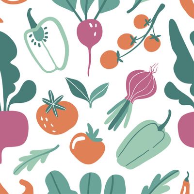 Овощной паттерн: помидоры, свекла, перец, лук