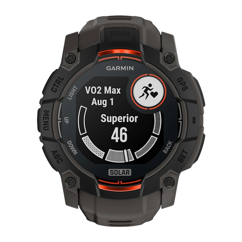 Спортивные часы Garmin Instinct 3, 50 мм, Solar, силиконовый ремешок угольного цвета Чёрный безель, дисплей Solar со стеклом Power Glass. Ремешок с классической застёжкой — на запястье обхватом 141–213 мм