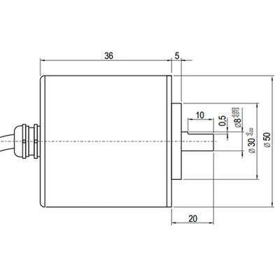Инкрементальный энкодер INNOCONT ESI-S50-8-500-6-L-5 D=50мм, выступающий вал 8мм, 500 имп/об, 5VDC, выход TTL, IP54, -20…+80°C, аксиальный кабель 2м