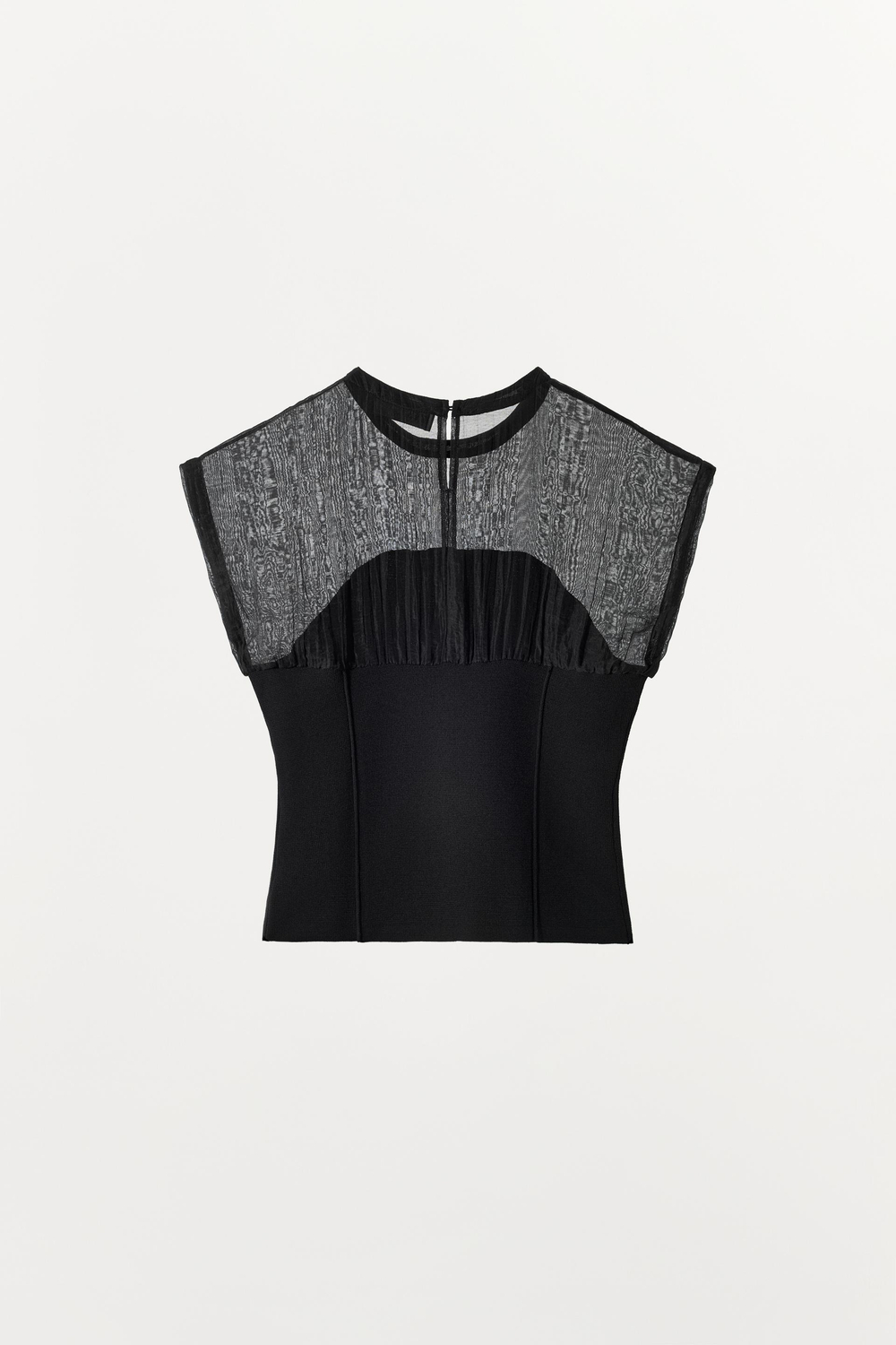 ZARA КОМБИНИРОВАННЫЙ ТРИКОТАЖНЫЙ ТОП, ЧЕРНЫЙ