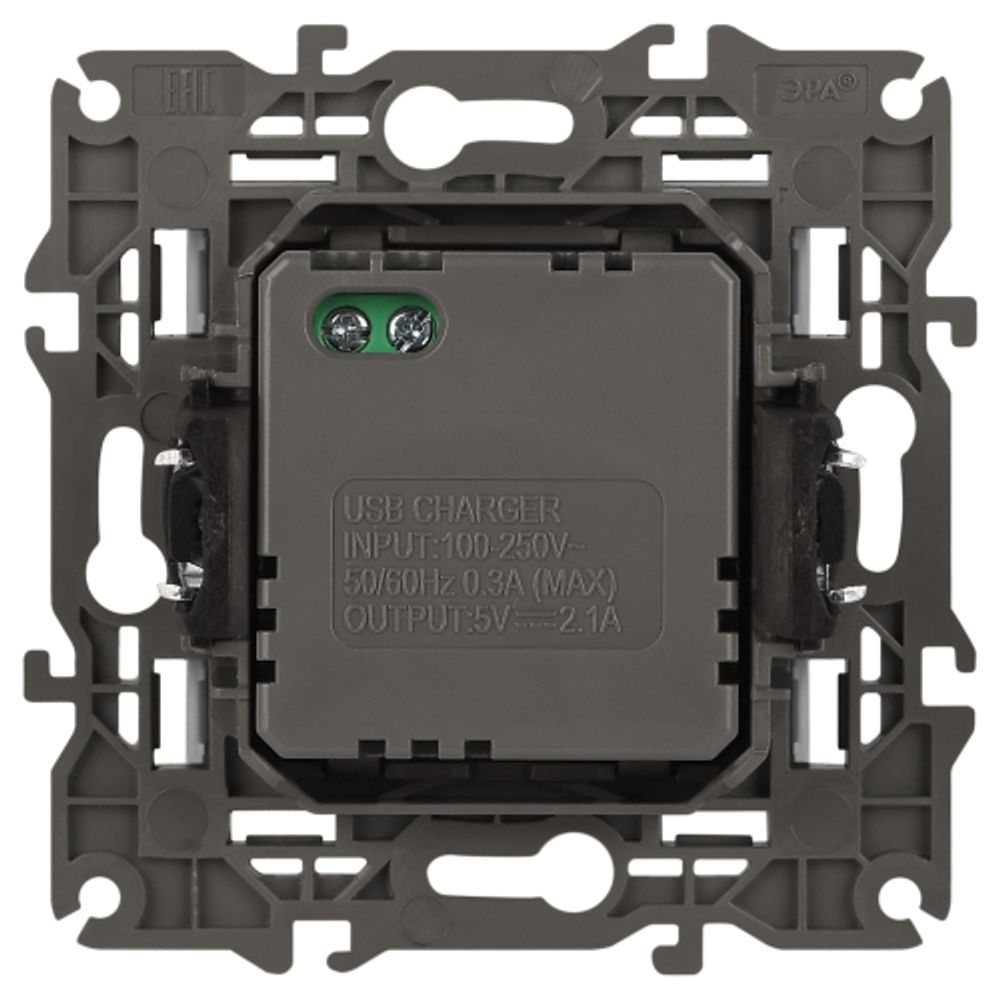 14-4110-03 ЭРА Устройство зарядное USB, 230В/5В-2100мА, IP20, Эра Elegance, алюминий