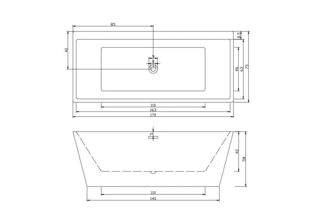 Ванна LUGANO акриловая отдельностоящая Ceruttispa (1700х750х580)