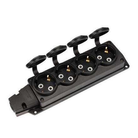 Колодка удлинителя 4-м с заземл. 16А IP54 влагозащ. с защ. крышкой COMPACT каучук черн. Rexant 111-224
