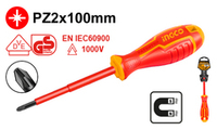 Отвертка диэлектрическая крестовая PZ2x100 мм INGCO HISD81PZ2100 INDUSTRIAL