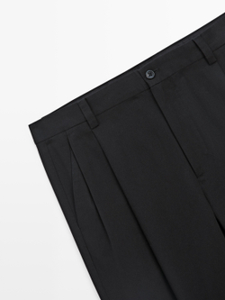 Massimo Dutti Хлопковые брюки с вытачками, темно-синий