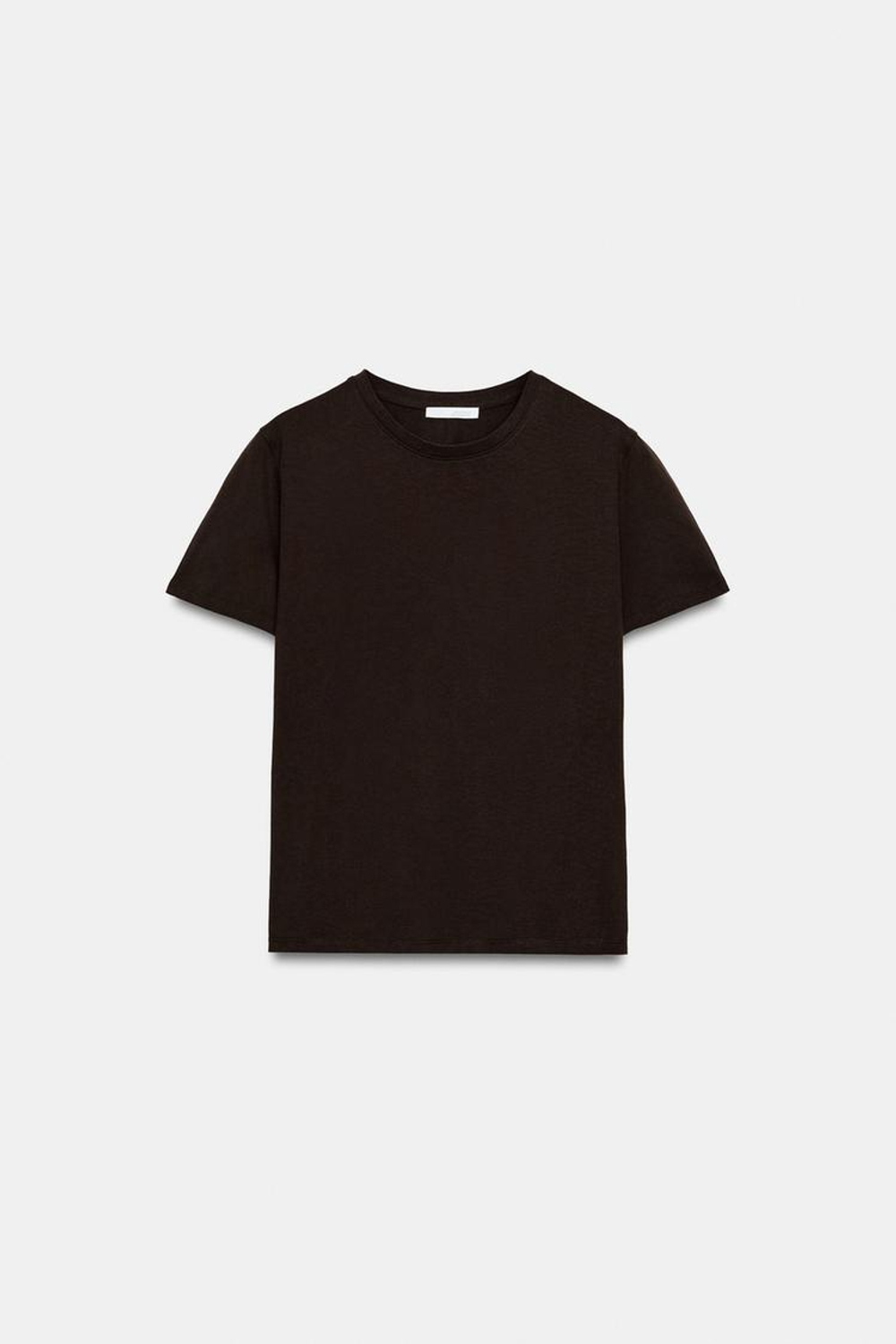 ZARA ХЛОПКОВАЯ ФУТБОЛКА В СТИЛЕ РУСТИК, ШОКОЛАДНЫЙ