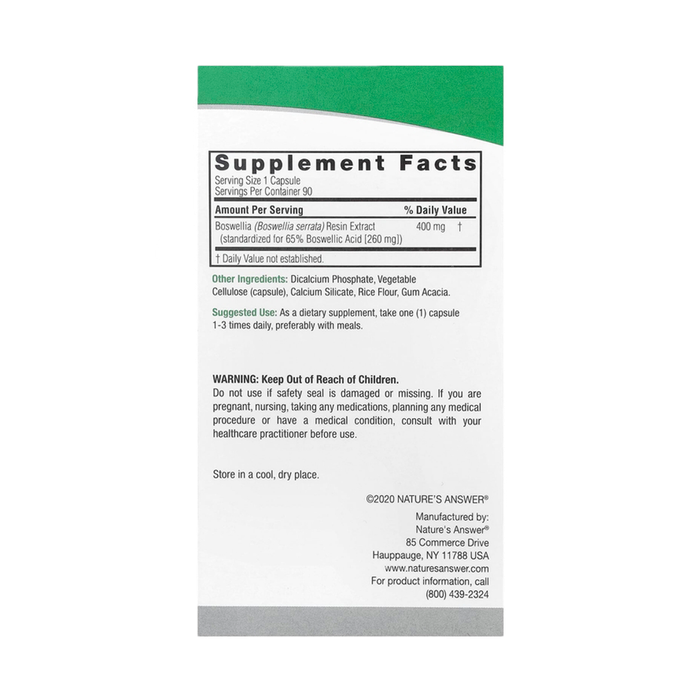 Босвеллия, Bosvelia, Nature's Answer, 90 вегетарианских капсул 2