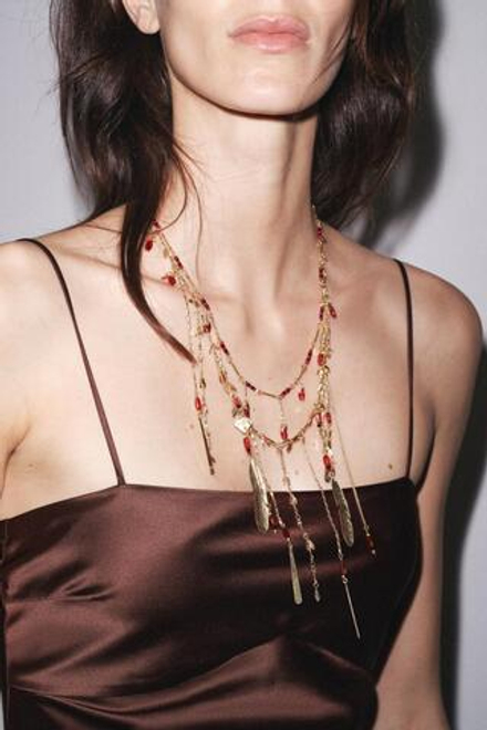 ZARA НАБОР ИЗ ДВУХ КАСКАДНЫХ ОЖЕРЕЛИЙ С ПЕРЬЯМИ, ЗОЛОТИСТЫЙ