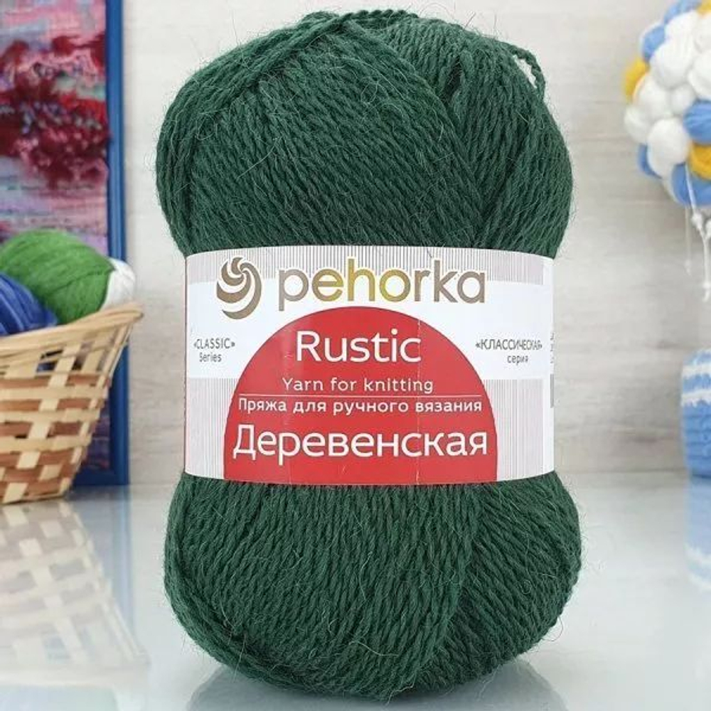 Деревенская пряжа Пехорка 100% полугрубая шерсть 5х100г/250м 381 лавр