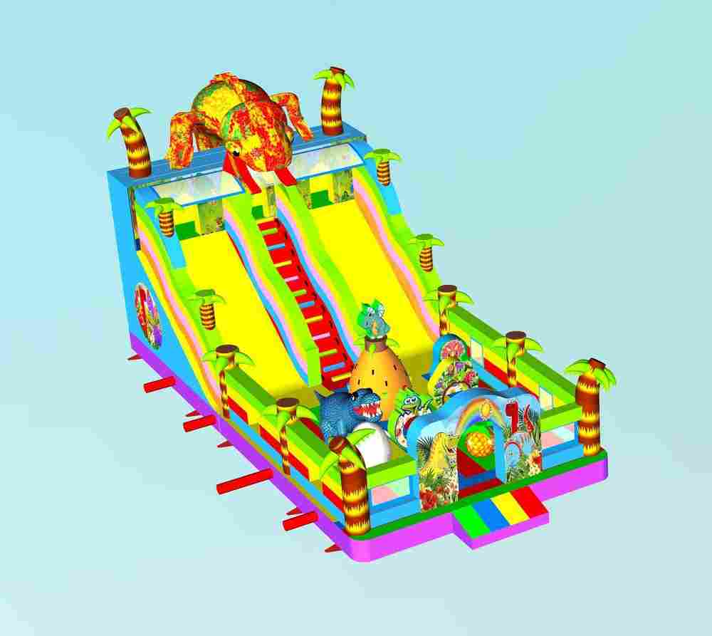 Коммерческий надувной батут "Хамелеон и динозавры" 12*6*6 м