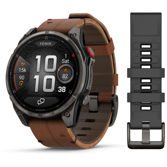 Умные часы Garmin Fenix 8 PRO, 47 мм, AMOLED, Sapphire, Carbon grey DLC titanium with Chestnut leather band