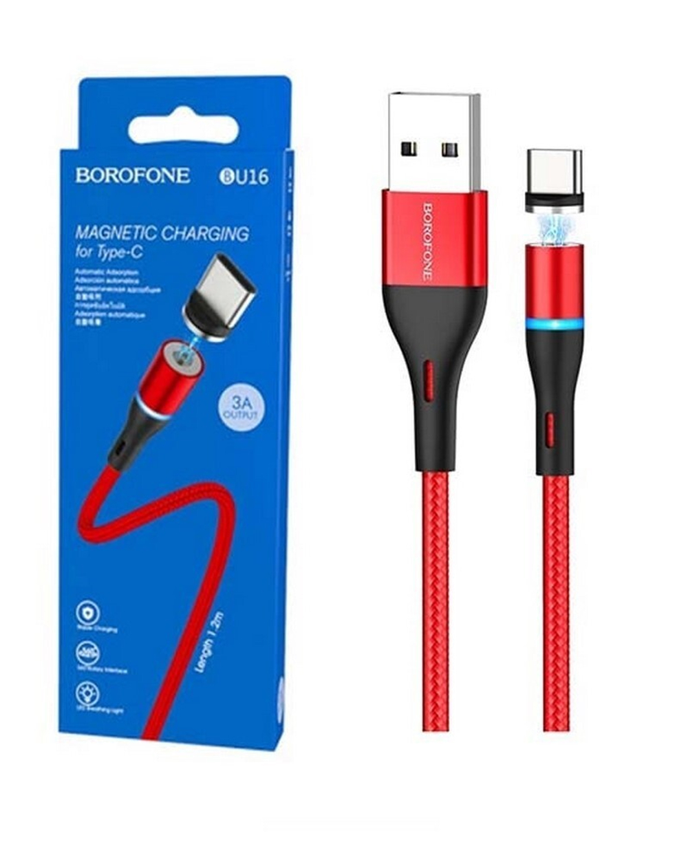 Кабель USB - TypeC BOROFONE BU16 магнитный (красный) 1м