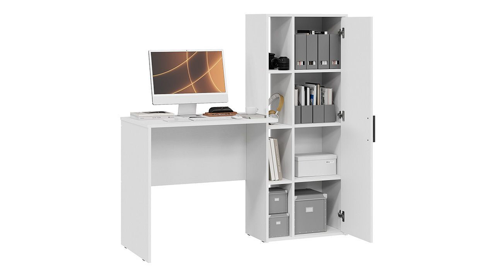 Стол письменный с полками и шкафом Белый Ясень 133,4х50х135 см