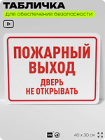 Табличка для обеспечения безопасности "Пожарный выход, дверь не открывать", для офиса, по охране труда для предприятия, организаций, 40х30 см, Silver Plane x Айдентика Технолоджи