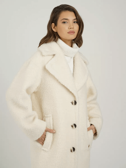 Шуба чебурашка женская из овечьей шерсти тедди, жемчужная, SilverFox