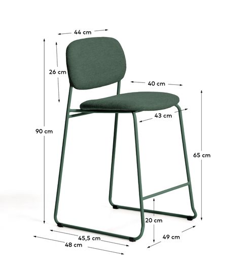 Полубарный стул Meli из зеленой синели с металлическими ножками, 65 см