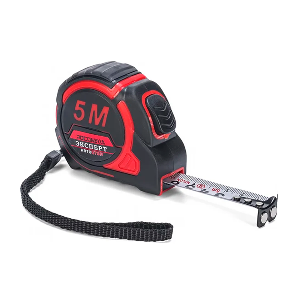 Рулетка в обр.корпусе ЭКСПЕРТ с функцией автостоп, нейлон.покрытием и магнитом (5,0 м; 19 мм) "РОСОМАХА" (603519)