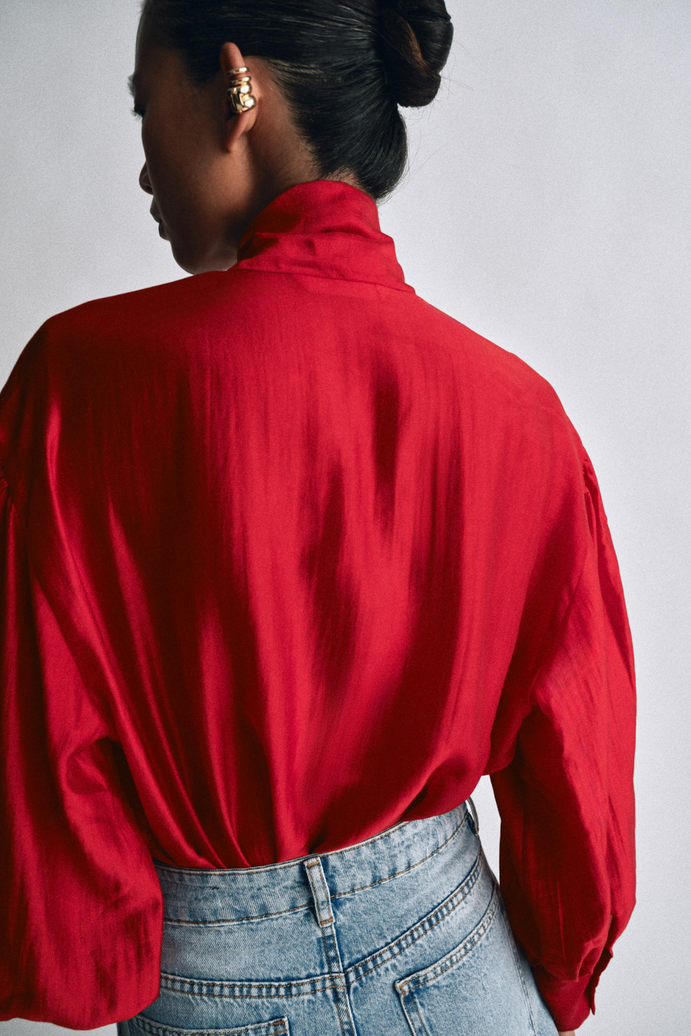ZARA АТЛАСНАЯ РУБАШКА С ПЛАТКОМ — ZW COLLECTION, КРАСНЫЙ
