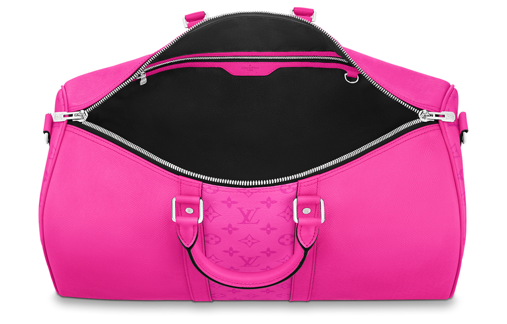 LOUIS VUITTON Keepall Coated Canvas With Leather Travel Bag, Crossbody Bag, One Shoulder Handbag Men"s Rose Red