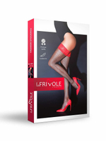 Чулки Le Frivole с красной кружевной резинкой черные S/M