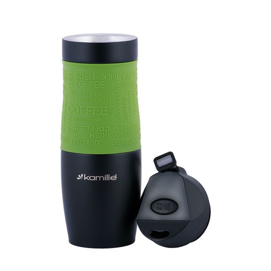 Термокружка 480 мл. из нержавеющей стали Kamille KM-2067 с TPR-вставкой и ремешком