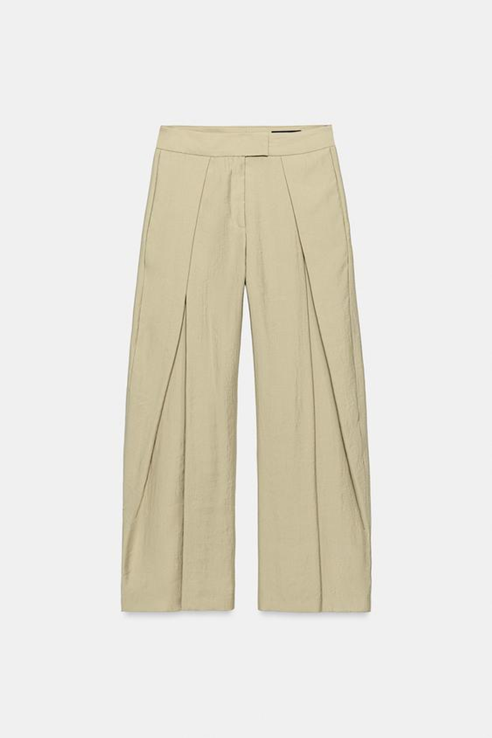 ZARA БРЮКИ WIDE-LEG С ЗАЩИПАМИ — ZW COLLECTION, СВЕТЛО-ОЛИВКОВЫЙ