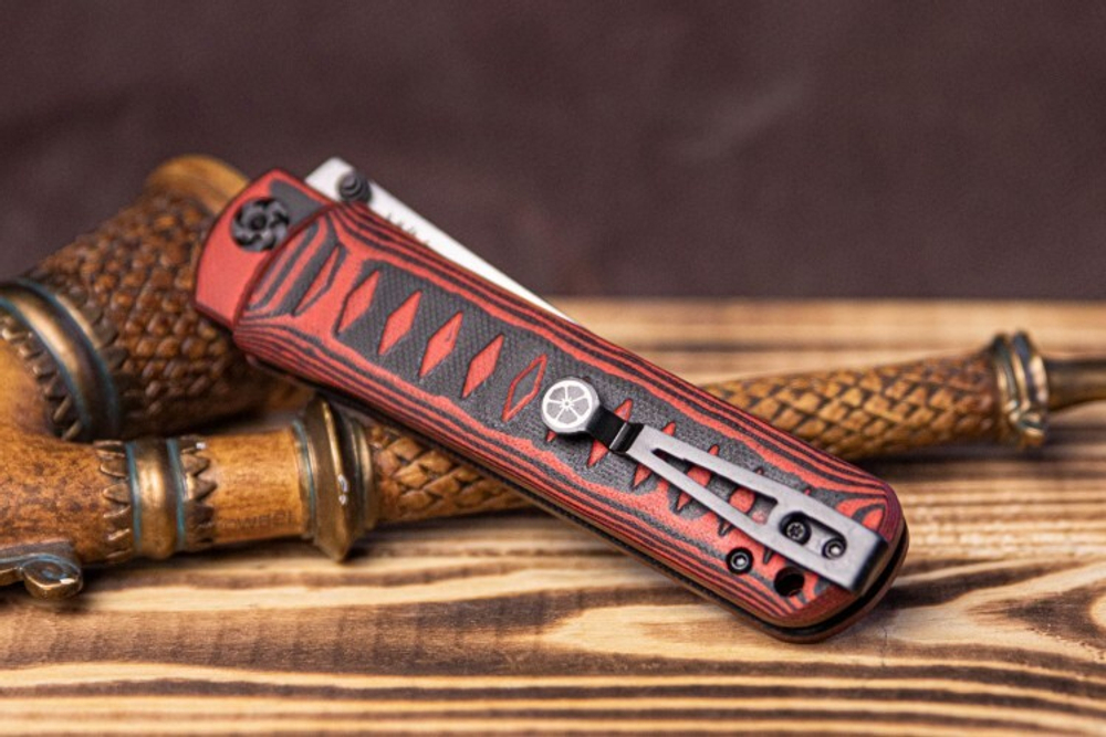 Нож складной Kizlyar Supreme WHISPER D2 (StoneWash, G10 Black-Red Handle, Caged Ballbearing)