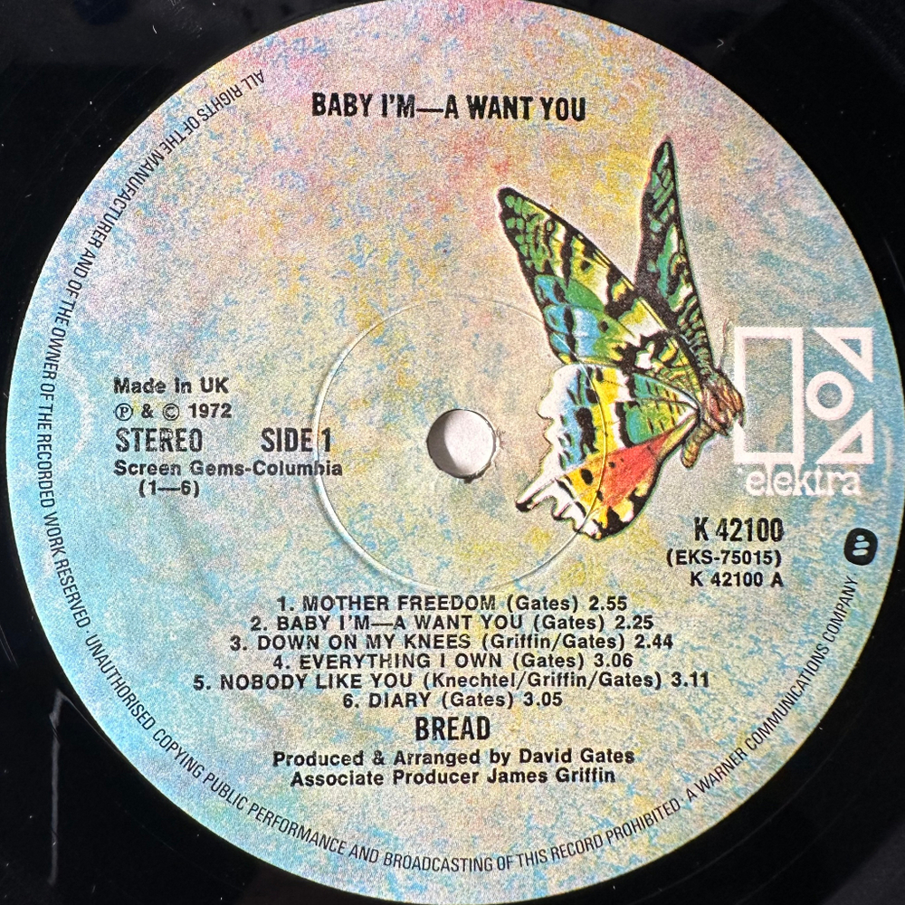 Bread ‎– Baby I'm-A Want You (Англия 1972г.)