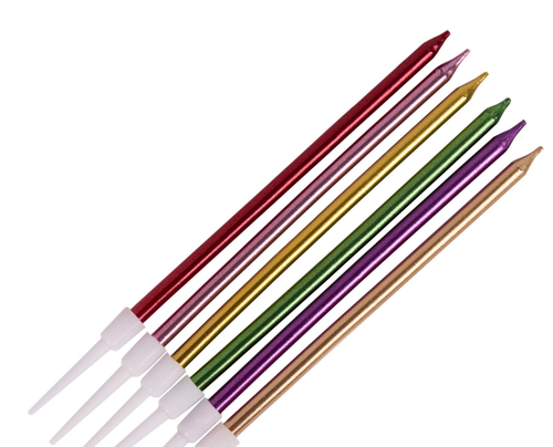 Свечи в торт "Ройс", 6 шт, высокие, 13 см, разноцветный металлик