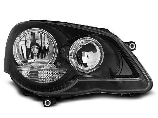 Передние фары VW Polo 4 9N3 angel eyes black