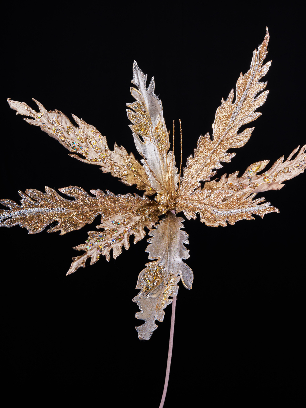 Премиум цветок аканта с глиттером на ножке 407х70см ChristmasDeLuxe шампань