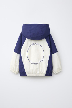 ZARA ЛЕГКИЙ ДОЖДЕВИК COLOR BLOCK WATER REPELLENT, ЭКРЮ/СИНИЙ