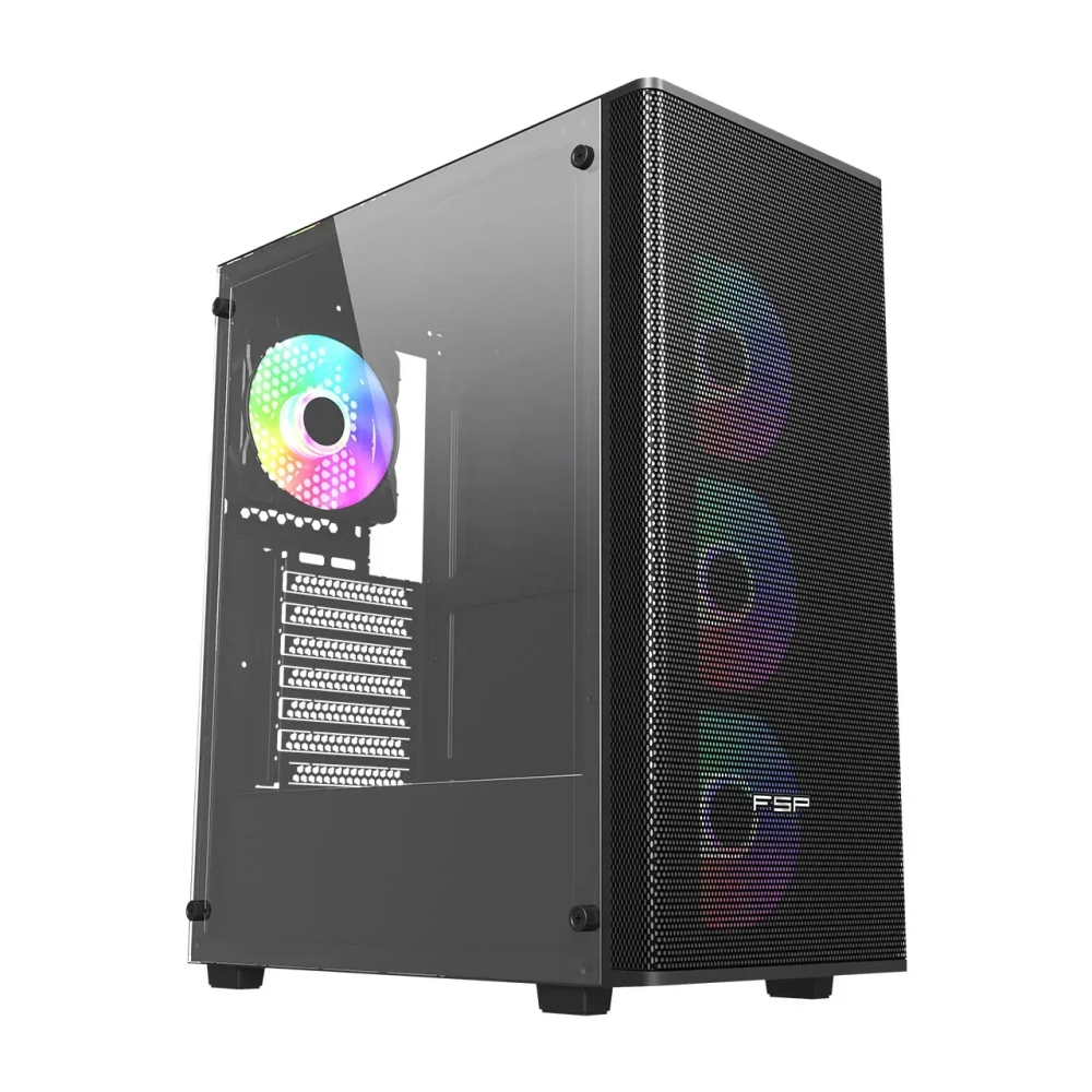 Компьютерный корпус FSP CMT196B, Без БП, 1xUSB3.0/2xUSB2.0, 4x ARGB 120mm, Glass, Black, ATX