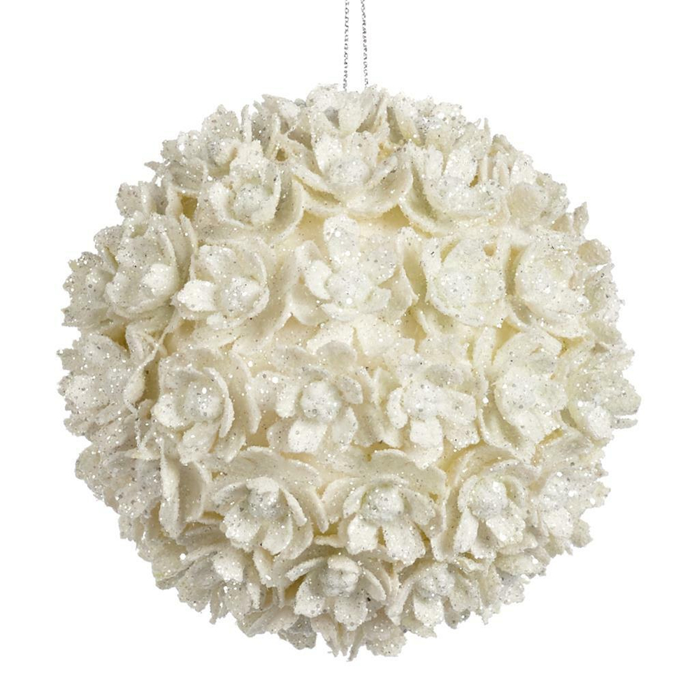 Елочная игрушка 1шт 9см Goodwiil Шар покрытый цветочками белый