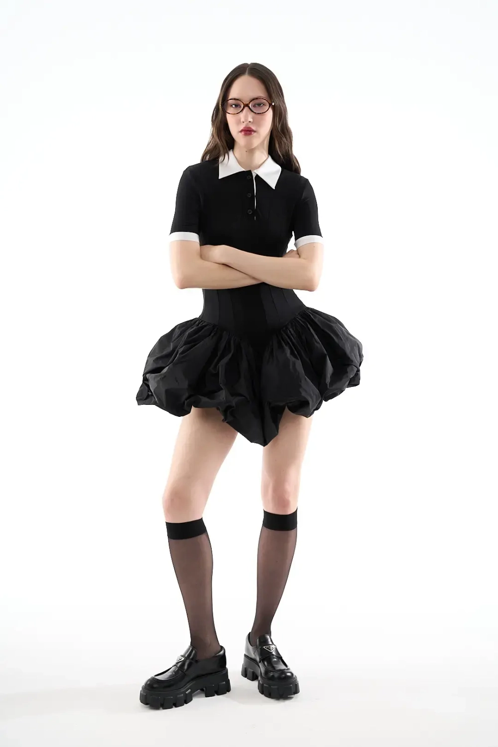 Платье-поло с юбкой из тафты