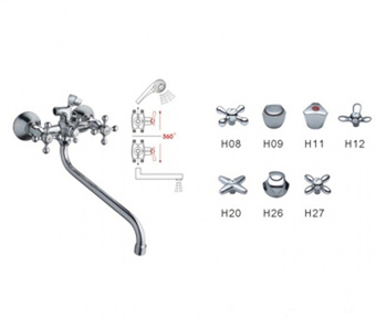 Смеситель для ванны и раковины 1/2 кер F2226 FRAP с шар перекл СТАНДАРТ, S излив, хром, латунь