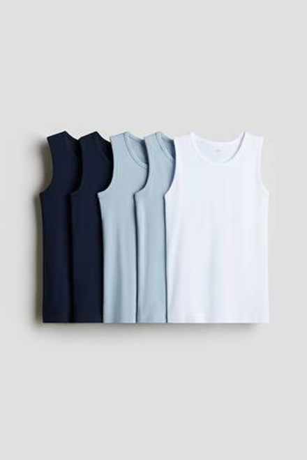 H&M Набор из 5 хлопковых топов без рукавов, темно-синий