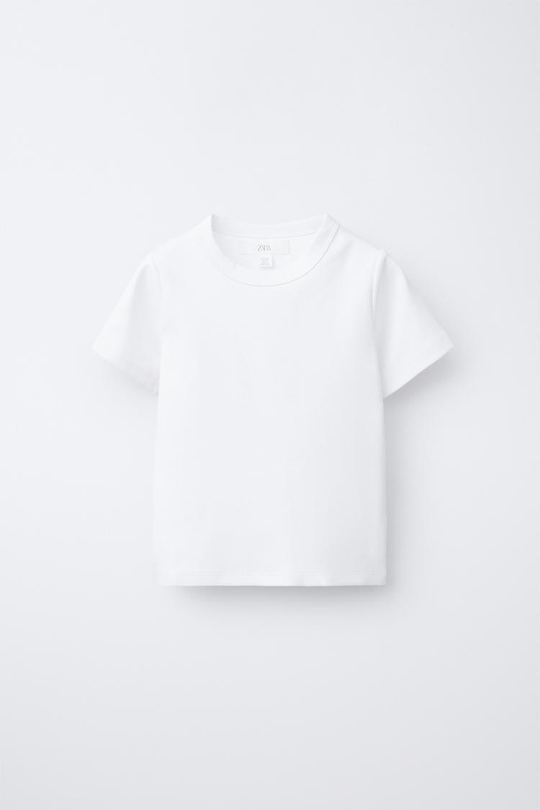 ZARA ОДНОТОННАЯ ФУТБОЛКА ИЗ ТРИКОТАЖА INTERLOCK, БЕЛЫЙ