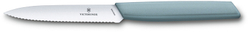 Фото нож для овощей и фруктов VICTORINOX Swiss Modern, волнистое лезвие из нержавеющей стали 10 см рукоять из синтетического материала серо-голубого цвета с гарантией