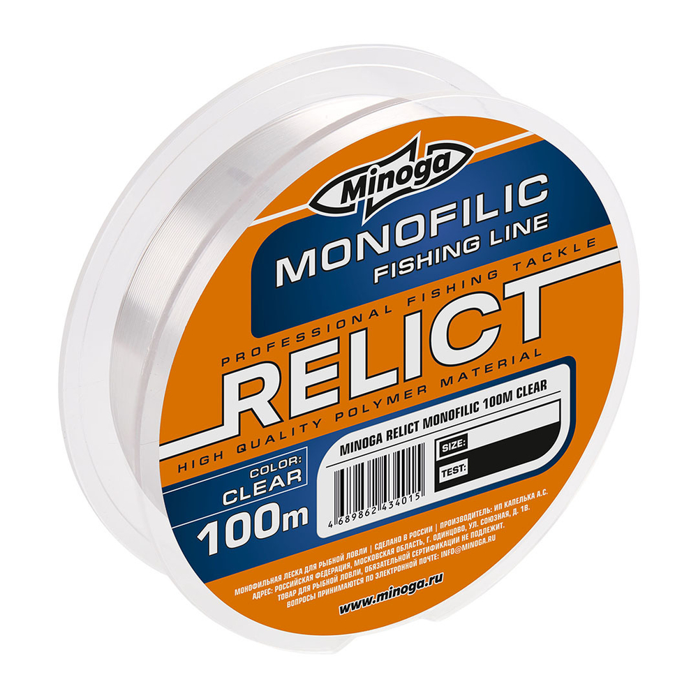 Монофильная леска Minoga RELICT CLEAR, 100 m., d 0,40 mm., test 10,2 kg.