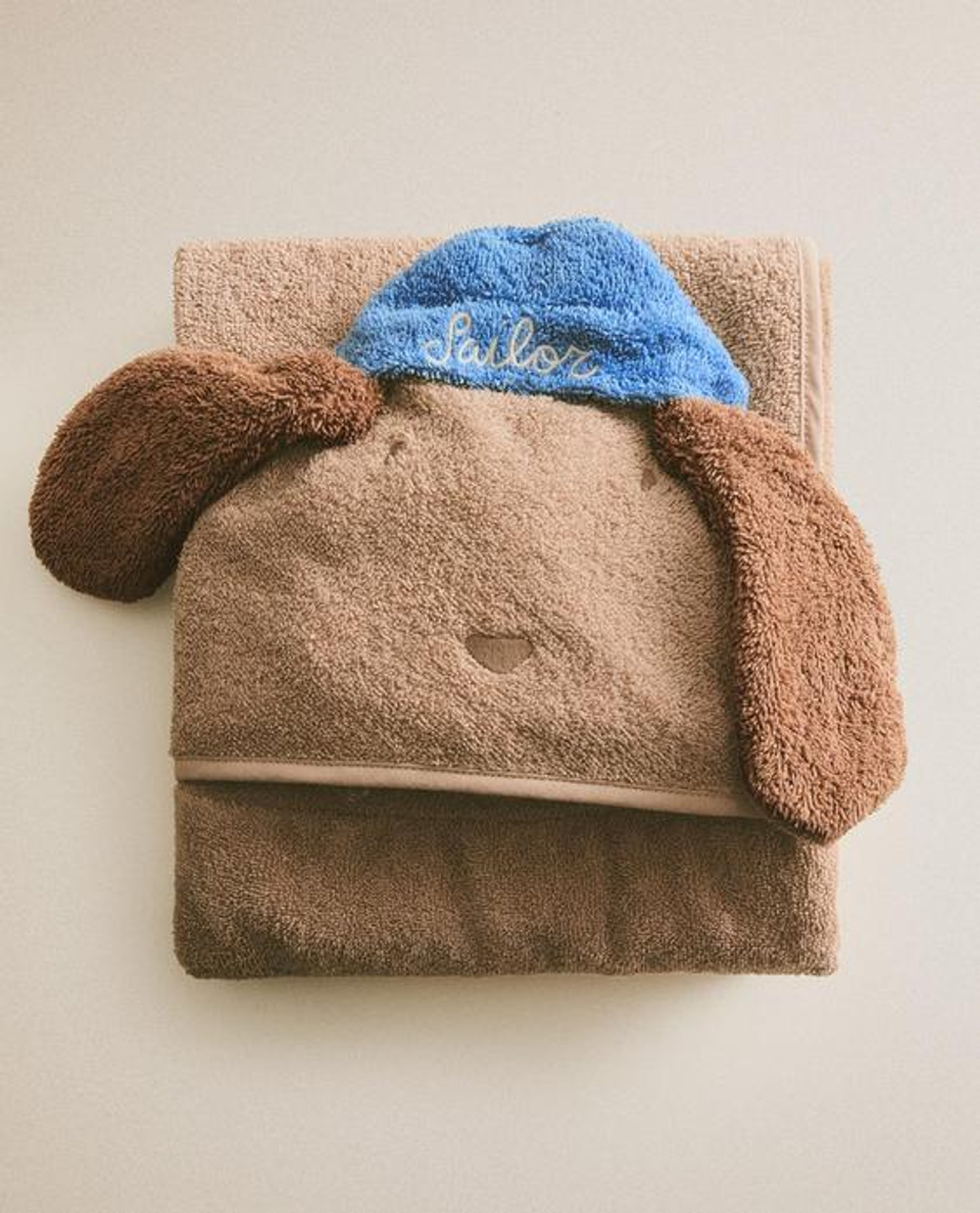 ZARA HOME ДЕТСКОЕ ПОЛОТЕНЦЕ С КАПЮШОНОМ «СОБАКА», КОРИЧНЕВЫЙ