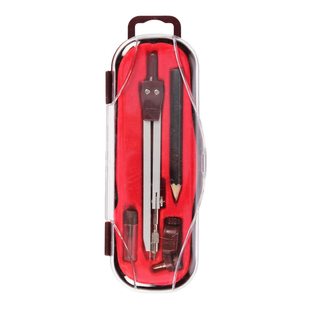 Циркуль 2 в 1: металл. циркуль+стержни и насадка под карандаш+карандаш, в пластик. пенале, С-30658