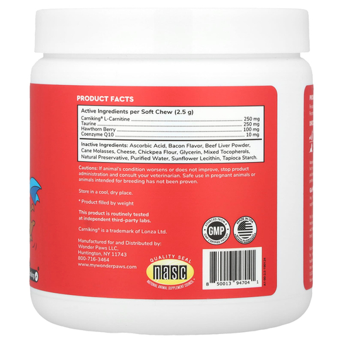 Wonder Paws, Superhero® Heart + Vitality Chews, для собак, для всех возрастов, бекон, 90 жевательных таблеток, 225 г (7,93 унции)