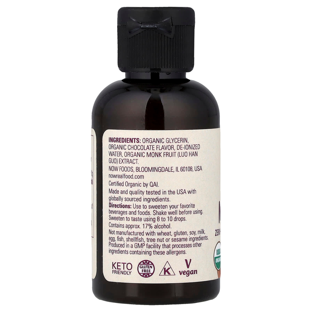 NOW Foods, Real Food, органический архат, низкокалорийный глицеритовый подсластитель, шоколад, 53 мл (1,8 жидк. унции)