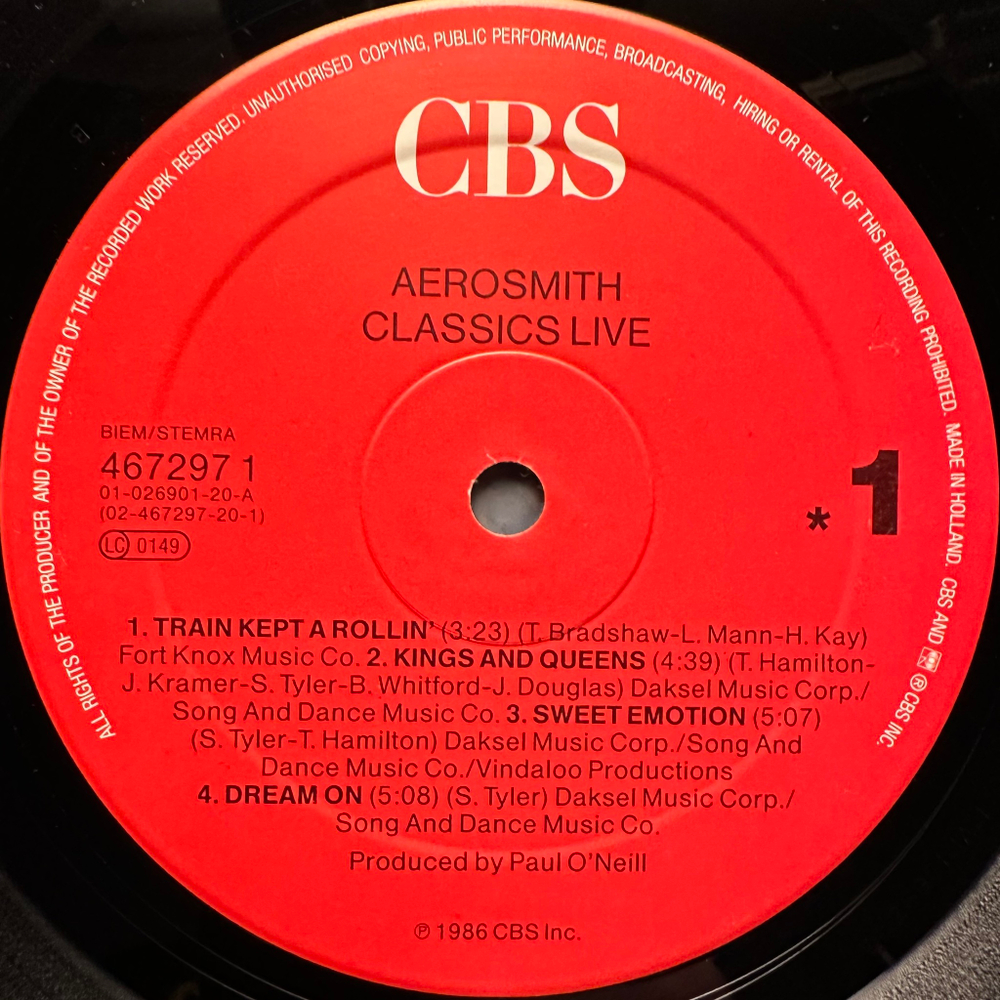 Aerosmith ‎– Classics Live! (Голландия 1990г.)