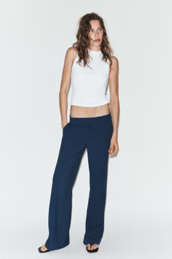 ZARA БРЮКИ ПРЯМОГО КРОЯ С НИЗКОЙ ПОСАДКОЙ, СИНИЙ
