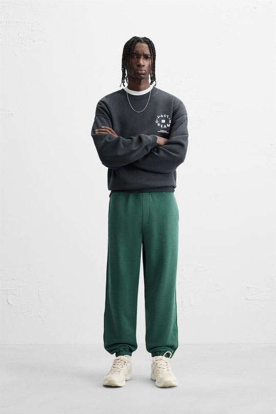 ZARA БАЗОВЫЕ БРЮКИ-ДЖОГГЕРЫ, ЗЕЛЕНЫЙ