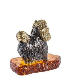 Народные промыслы AM-1305 Фигурка «Йорк с цветочком» (латунь, янтарь)